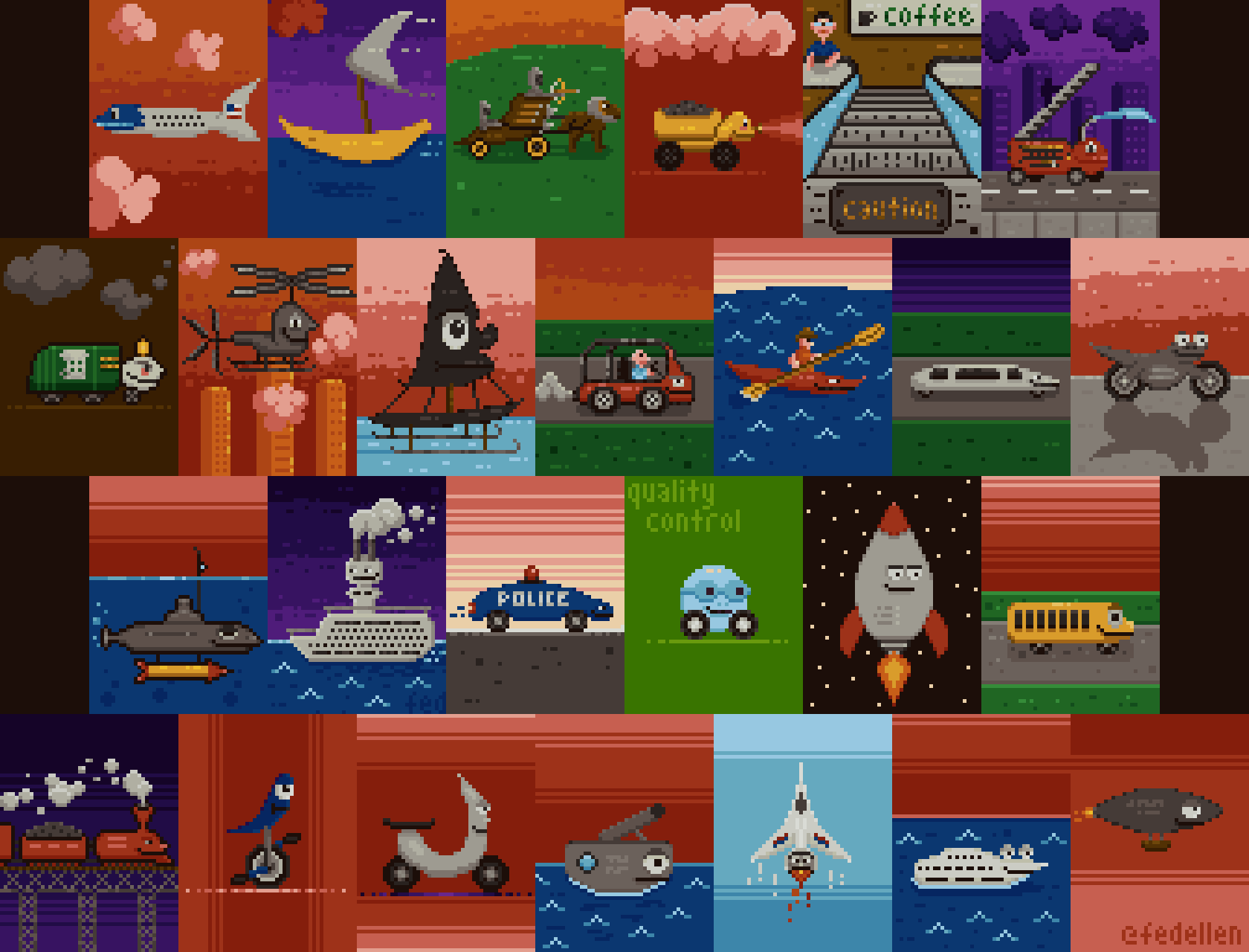 abcdailies Vehicles Pixel Art Collage by fedellen