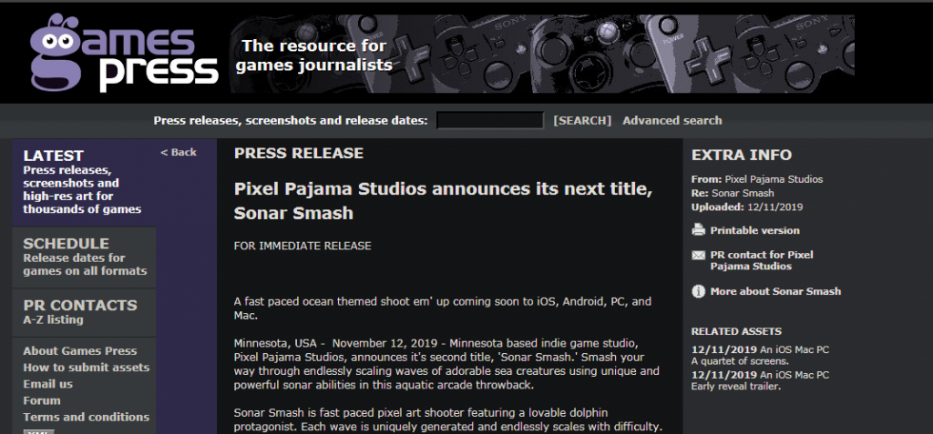 Sonar Smash Gamespress Press Release